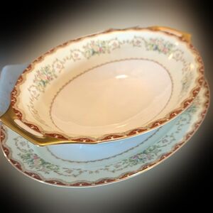 Vintage Meito China Made in Japan Hand Painted Floral Serving Platter & Bowl